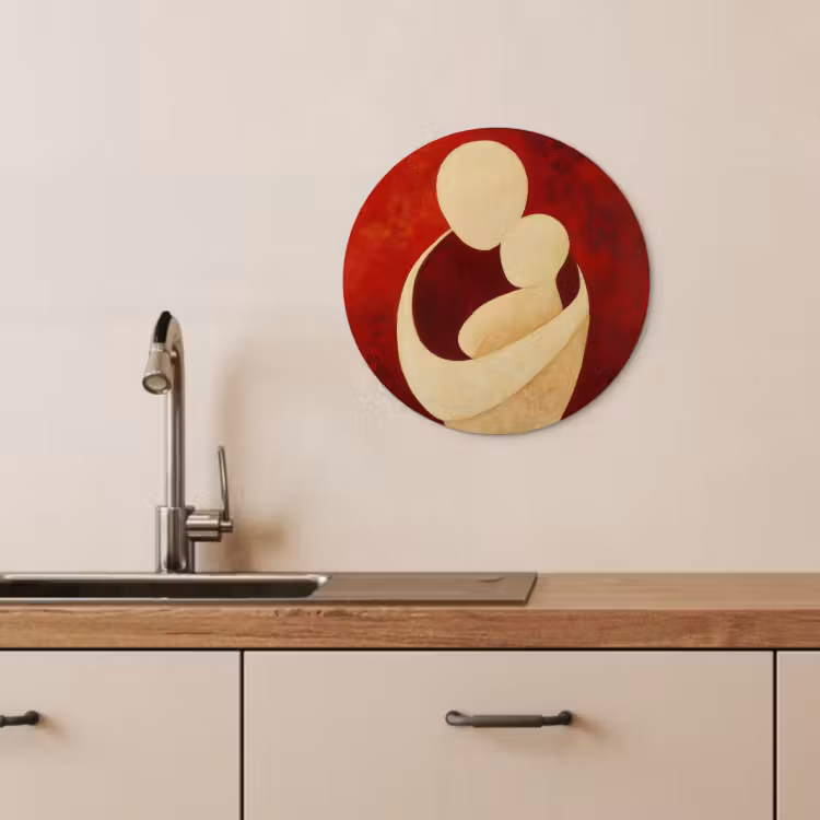 Quadro rotondo - Astratto - Madre - Bambino - Rosso — 3