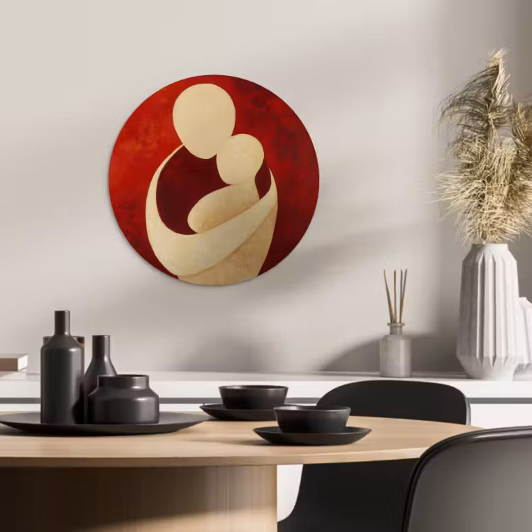 Quadro rotondo - Astratto - Madre - Bambino - Rosso — 4