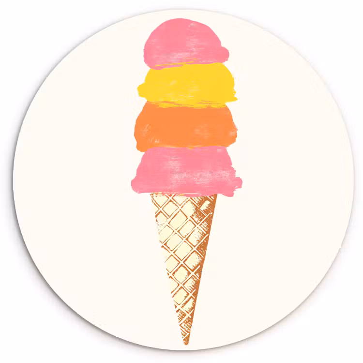 Quadro rotondo - Gelato a cucchiaiate - Corna - Illustrazione - Minimalista — 1