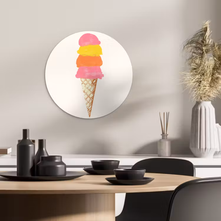 Quadro rotondo - Gelato a cucchiaiate - Corna - Illustrazione - Minimalista — 2
