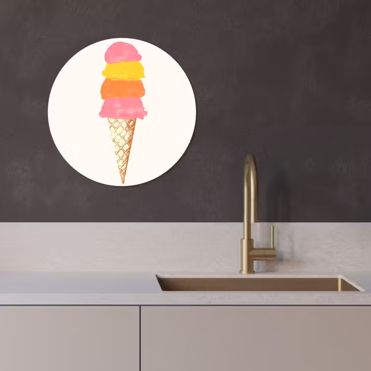 Quadro rotondo - Gelato a cucchiaiate - Corna - Illustrazione - Minimalista — 3