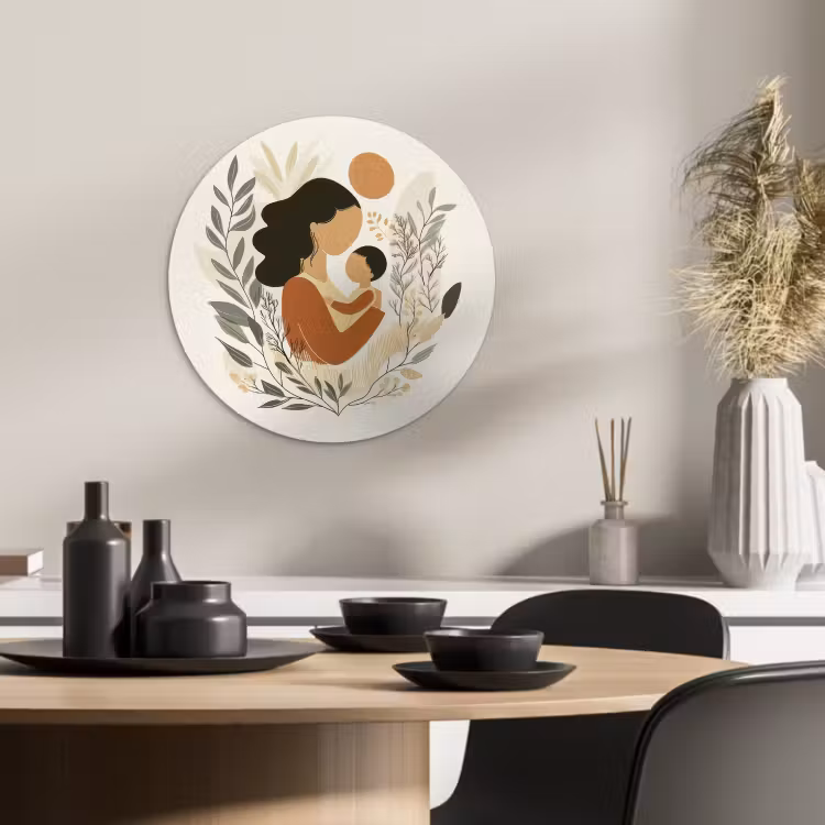 Quadro rotondo - Illustrazione - Madre - Bambino - Amorevole — 1