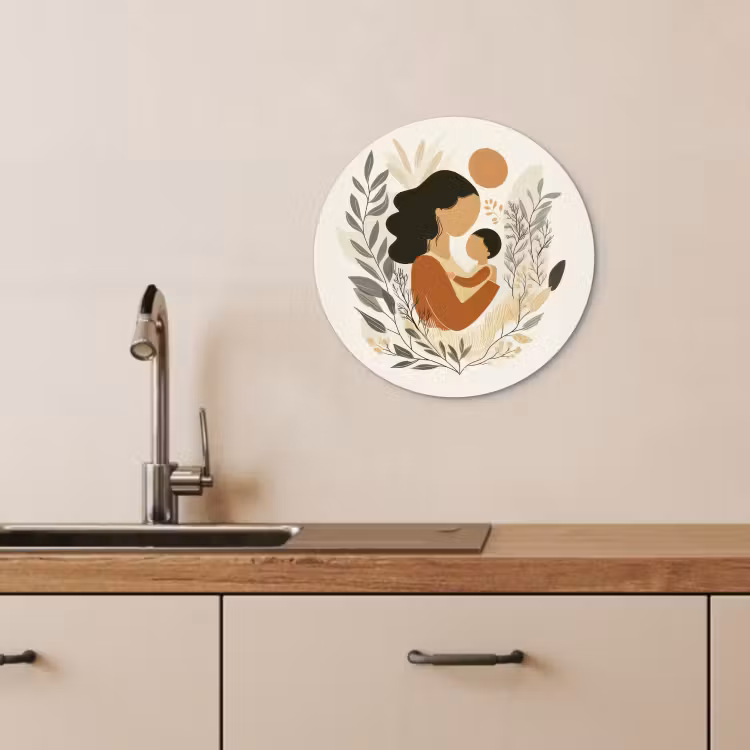 Quadro rotondo - Illustrazione - Madre - Bambino - Amorevole — 3