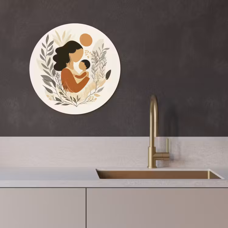 Quadro rotondo - Illustrazione - Madre - Bambino - Amorevole — 4