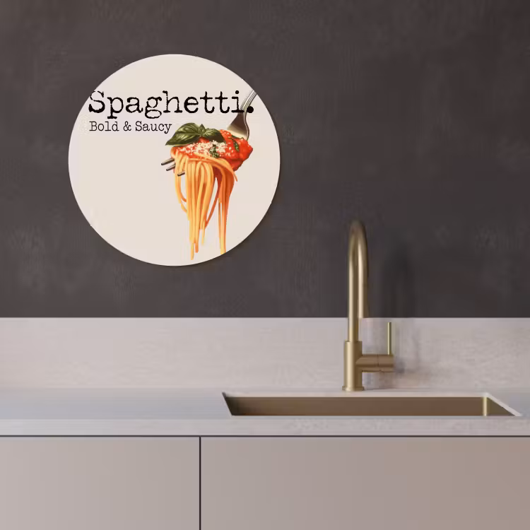 Quadro rotondo - Spaghetti - salsa di pomodoro - parmigiano — 1