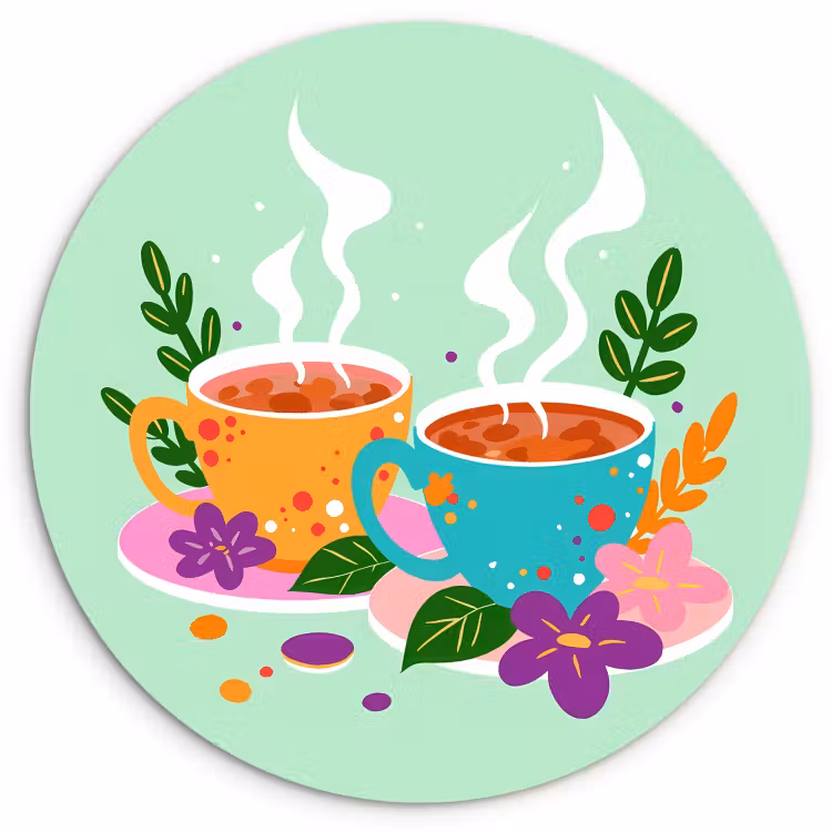 Quadro rotondo - Tè - Illustrazione - Tazze - Fiori — 1