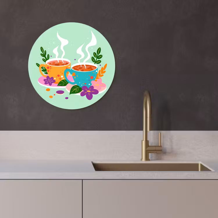 Quadro rotondo - Tè - Illustrazione - Tazze - Fiori — 2