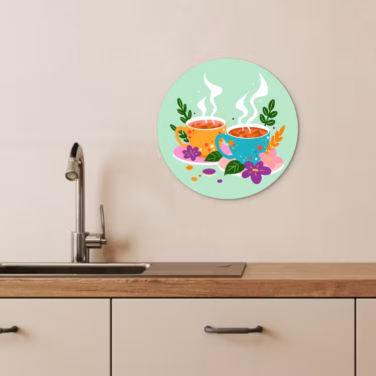 Quadro rotondo - Tè - Illustrazione - Tazze - Fiori — 3
