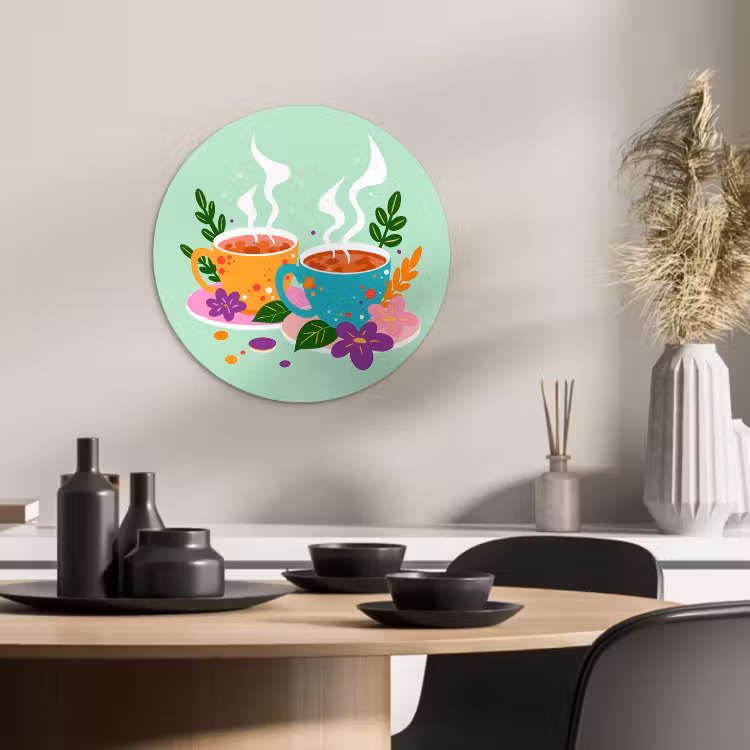 Quadro rotondo - Tè - Illustrazione - Tazze - Fiori — 4