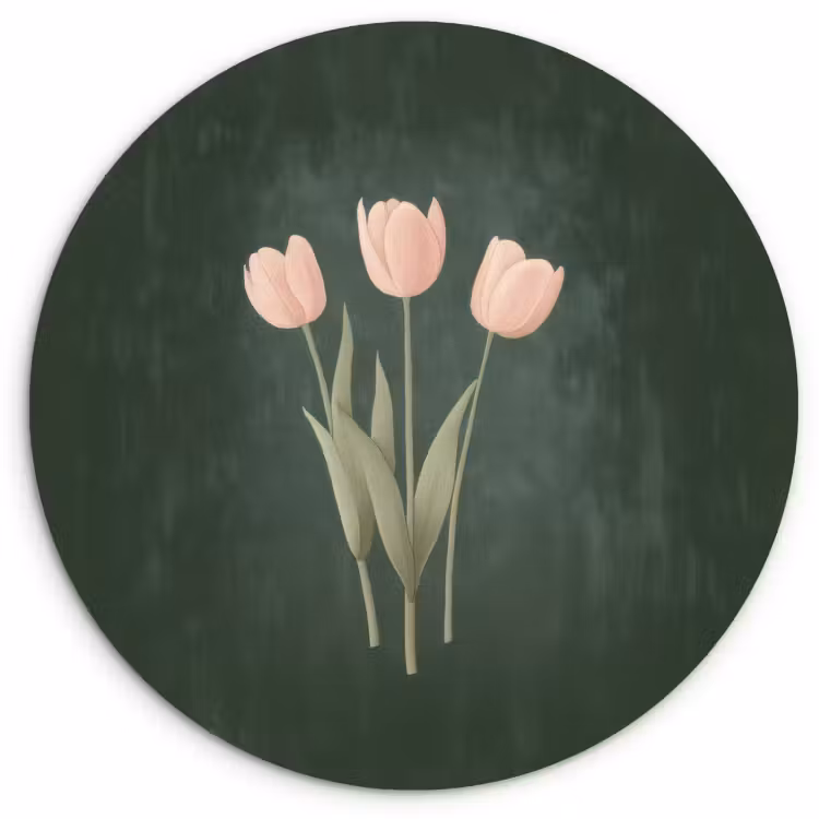 Quadro rotondo - Tulipani - Amore - Verde scuro — 1