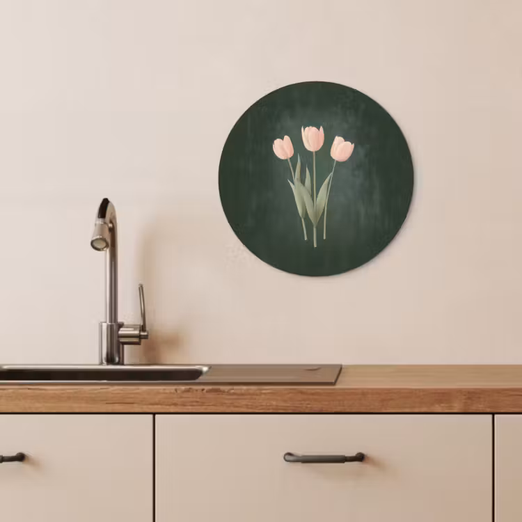 Quadro rotondo - Tulipani - Amore - Verde scuro — 2
