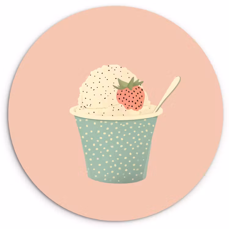 Quadro rotondo - Vassoio - Gelato - Fragola - Rosa — 1
