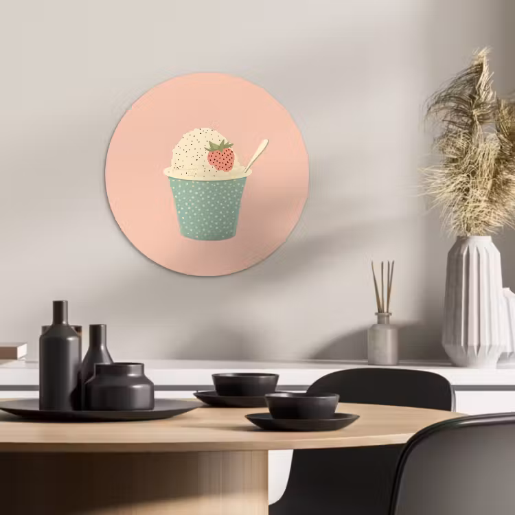 Quadro rotondo - Vassoio - Gelato - Fragola - Rosa — 3