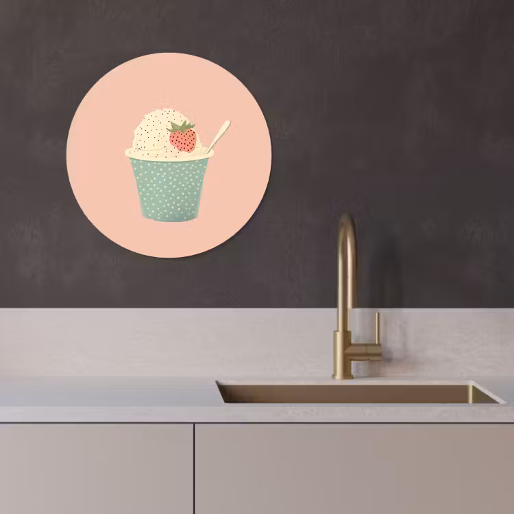 Quadro rotondo - Vassoio - Gelato - Fragola - Rosa — 4
