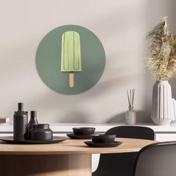 Quadro rotondo - Verde - Gelato all'acqua - Bastoncino - Illustrazione — 2