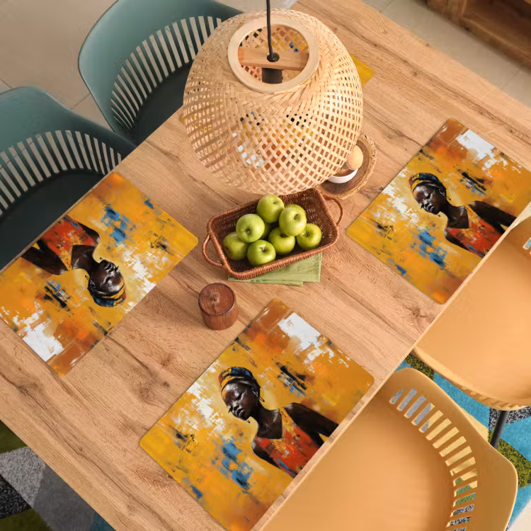 Tovaglietta in vinile - Donna - Occhi - Pennellate - Giallo — 3