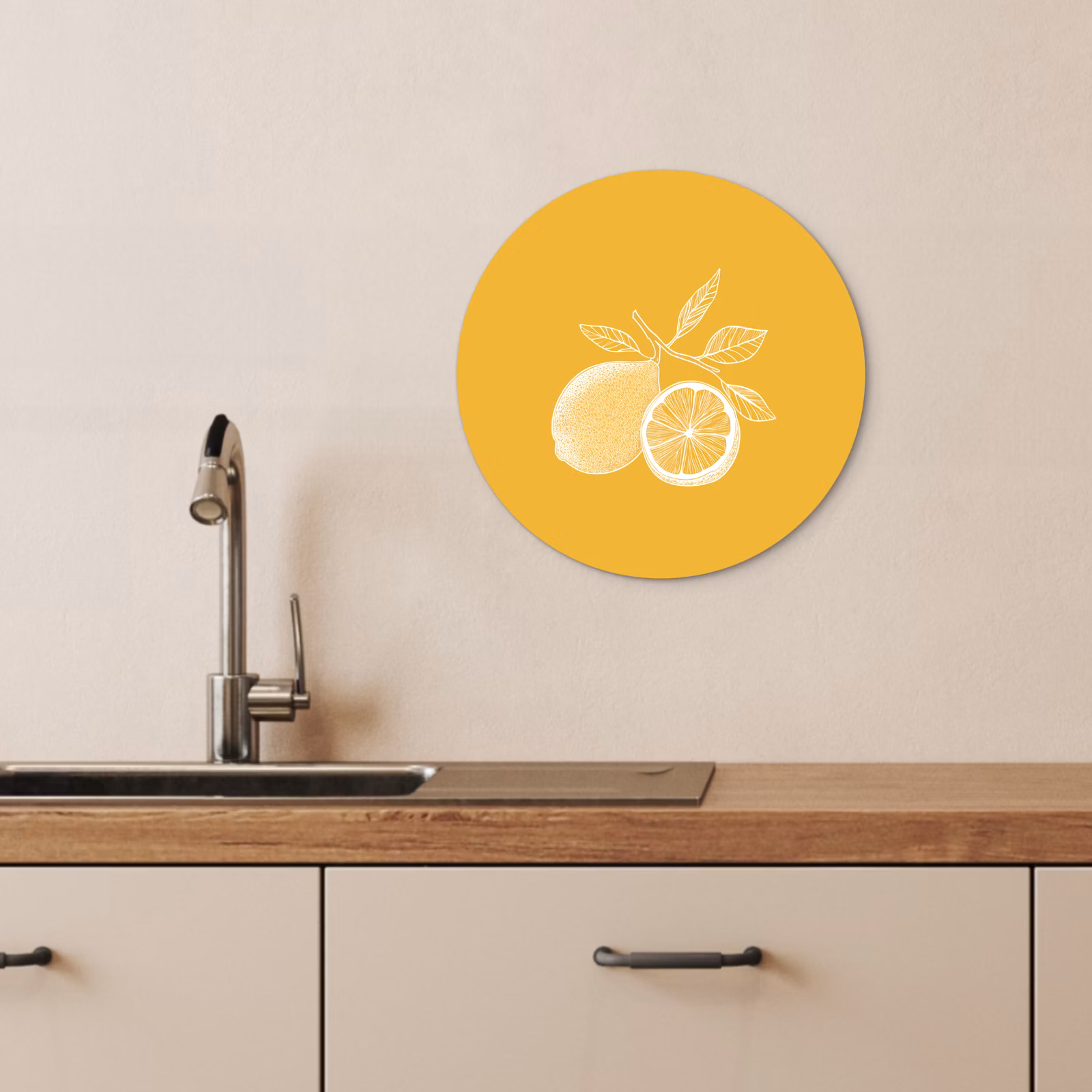 Quadro rotondo - Limoni - Illustrazione - Minimalista - Giallo — 1