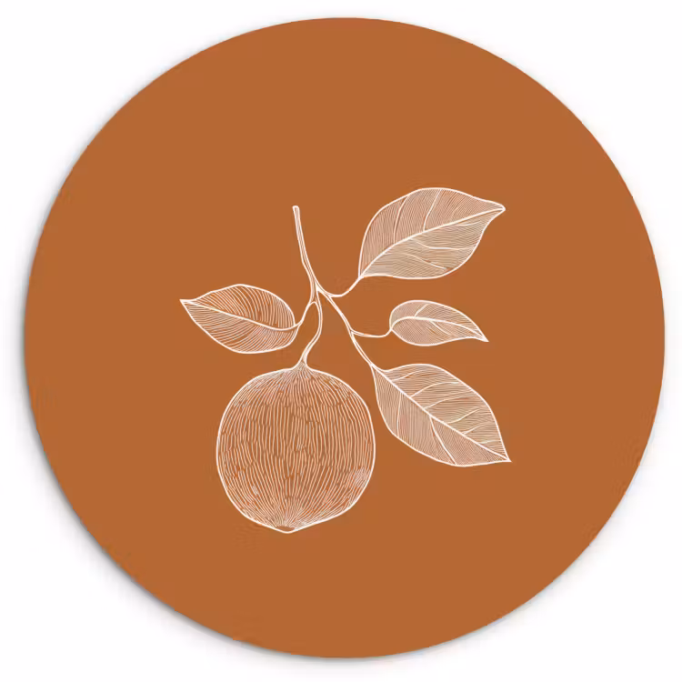 Quadro rotondo - Arancione - Disegnato - Foglie - Marrone — 1