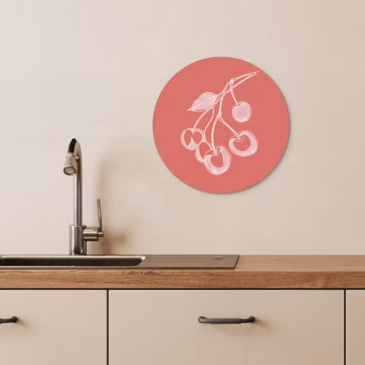 Quadro rotondo - Illustrazione della linea - Ciliegio - Ramo - Bianco — 4