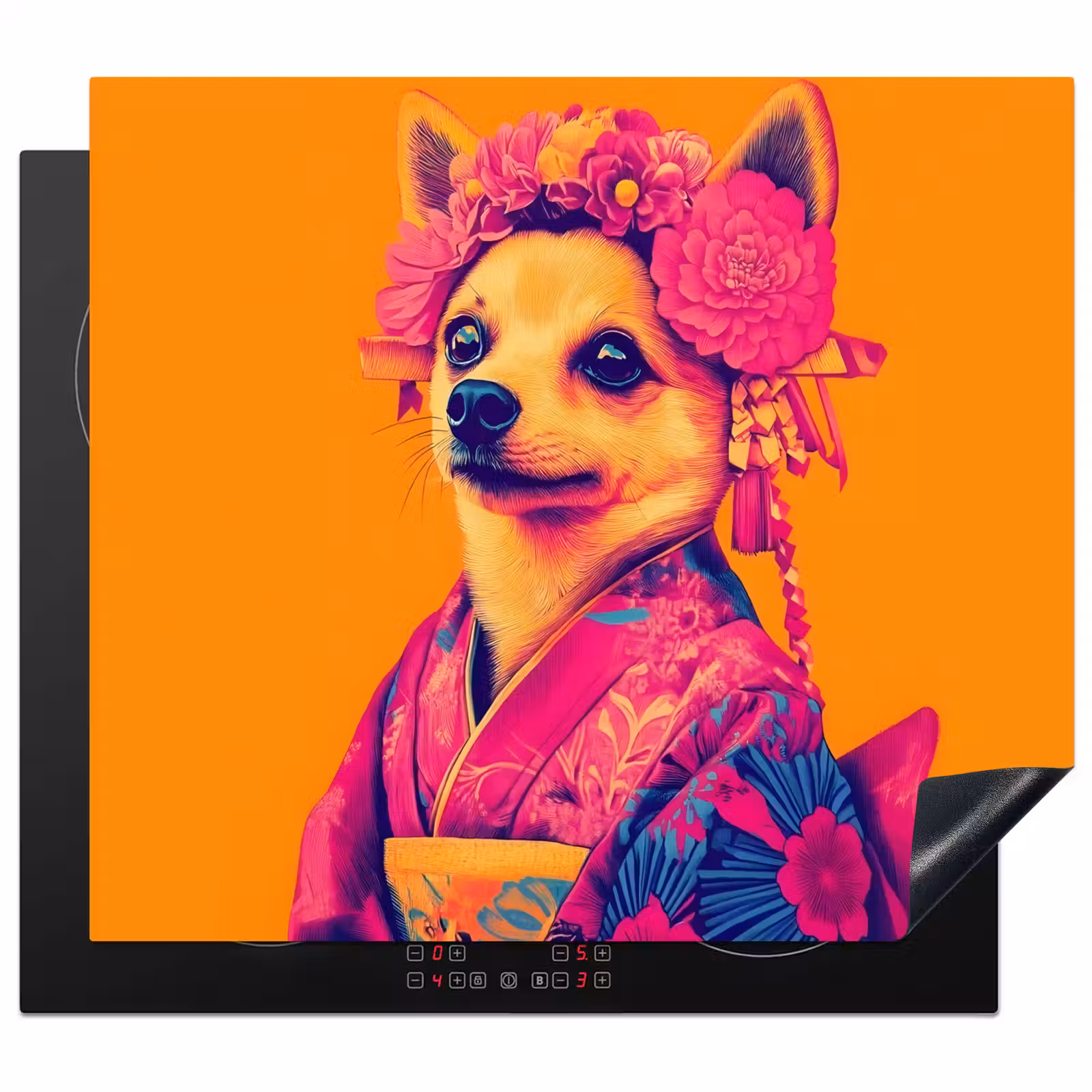 Protezione piano induzione - Kimono - Cagnolino - Corona di fiori - Arancione — 1