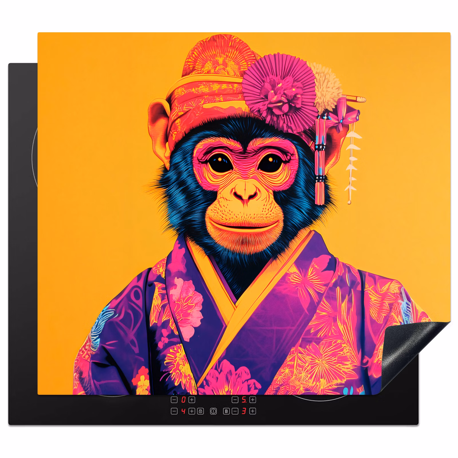 Protezione piano induzione - Scimmia - Kimono - Fiori - Copricapo — 1