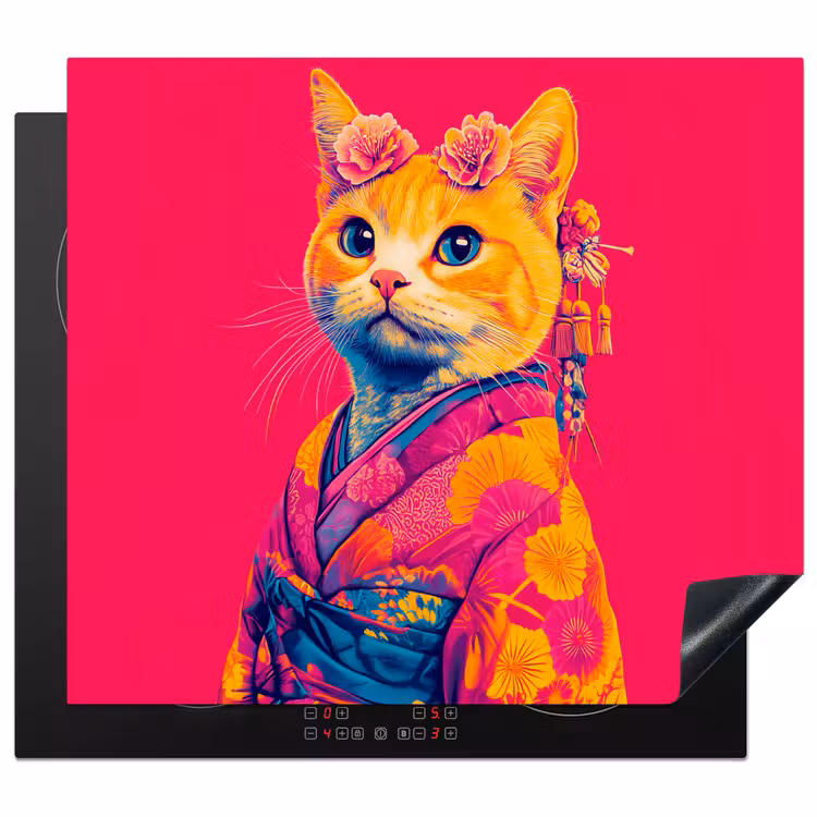 Protezione piano induzione - Gatto - Kimono - Fiori - Rosa — 1