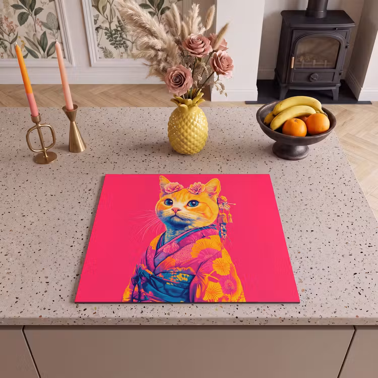 Protezione piano induzione - Gatto - Kimono - Fiori - Rosa — 3