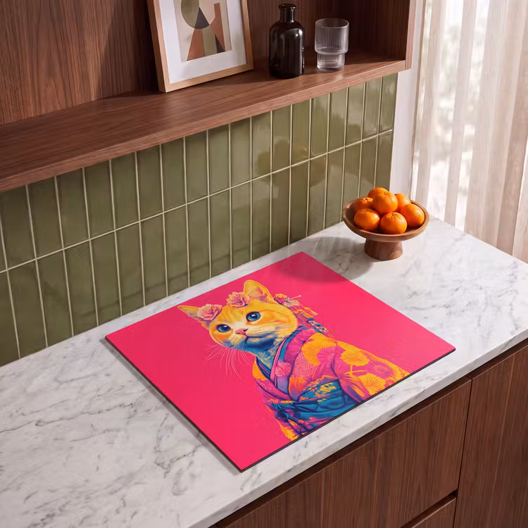 Protezione piano induzione - Gatto - Kimono - Fiori - Rosa — 4