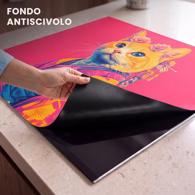 Protezione piano induzione - Gatto - Kimono - Fiori - Rosa — 6