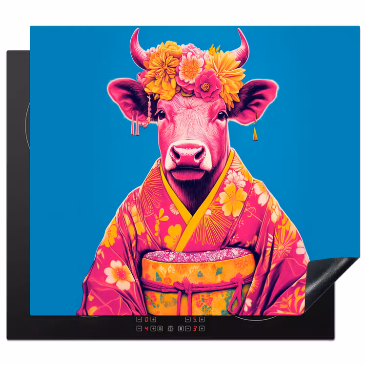 Protezione piano induzione - Mucca - Corona di fiori - Orecchini - Kimono — 1