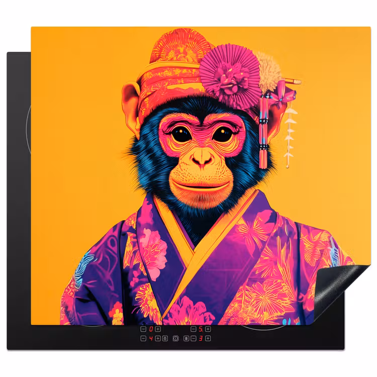 Protezione piano induzione - Scimmia - Kimono - Fiori - Copricapo — 1