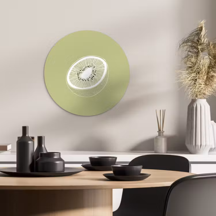 Quadro rotondo - Kiwi - Disegno a linee - Minimalista - Verde — 2