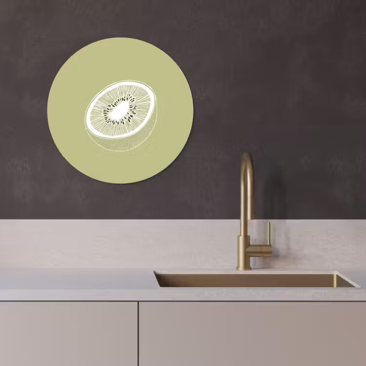 Quadro rotondo - Kiwi - Disegno a linee - Minimalista - Verde — 4