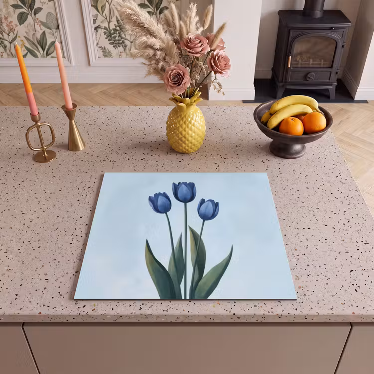 Protezione piano induzione - Tulipani - Blu - Foglie — 3