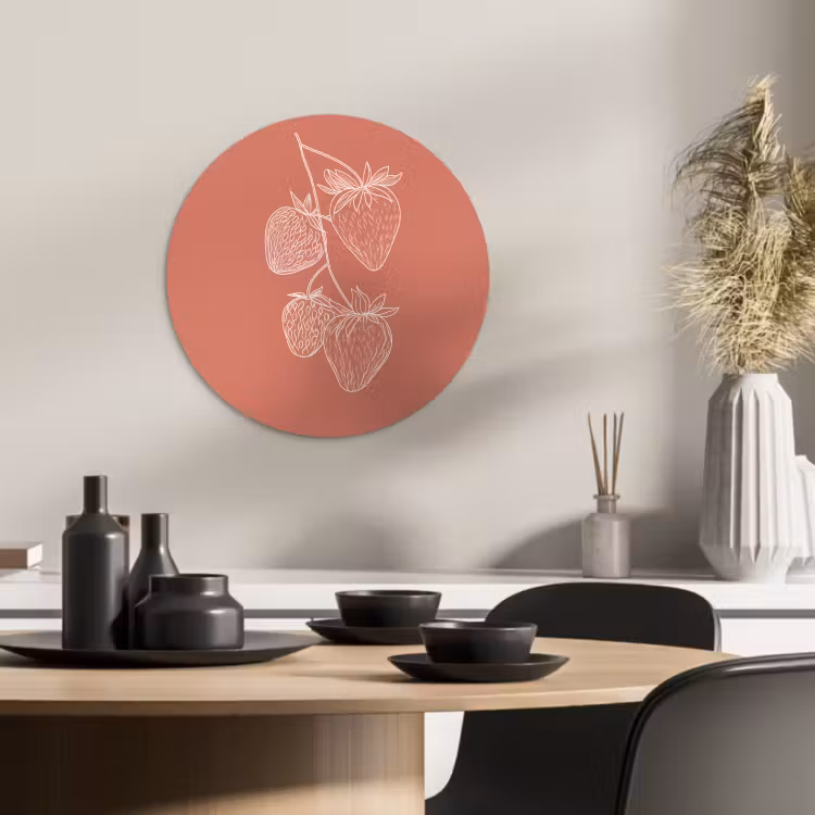 Quadro rotondo - Minimalista - Illustrazione - Fragola - Ramo — 1