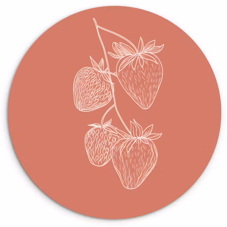 Quadro rotondo - Minimalista - Illustrazione - Fragola - Ramo — 2