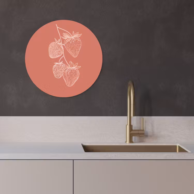 Quadro rotondo - Minimalista - Illustrazione - Fragola - Ramo — 3