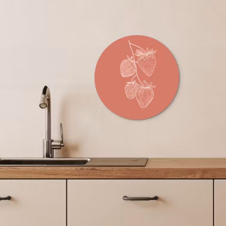 Quadro rotondo - Minimalista - Illustrazione - Fragola - Ramo — 4