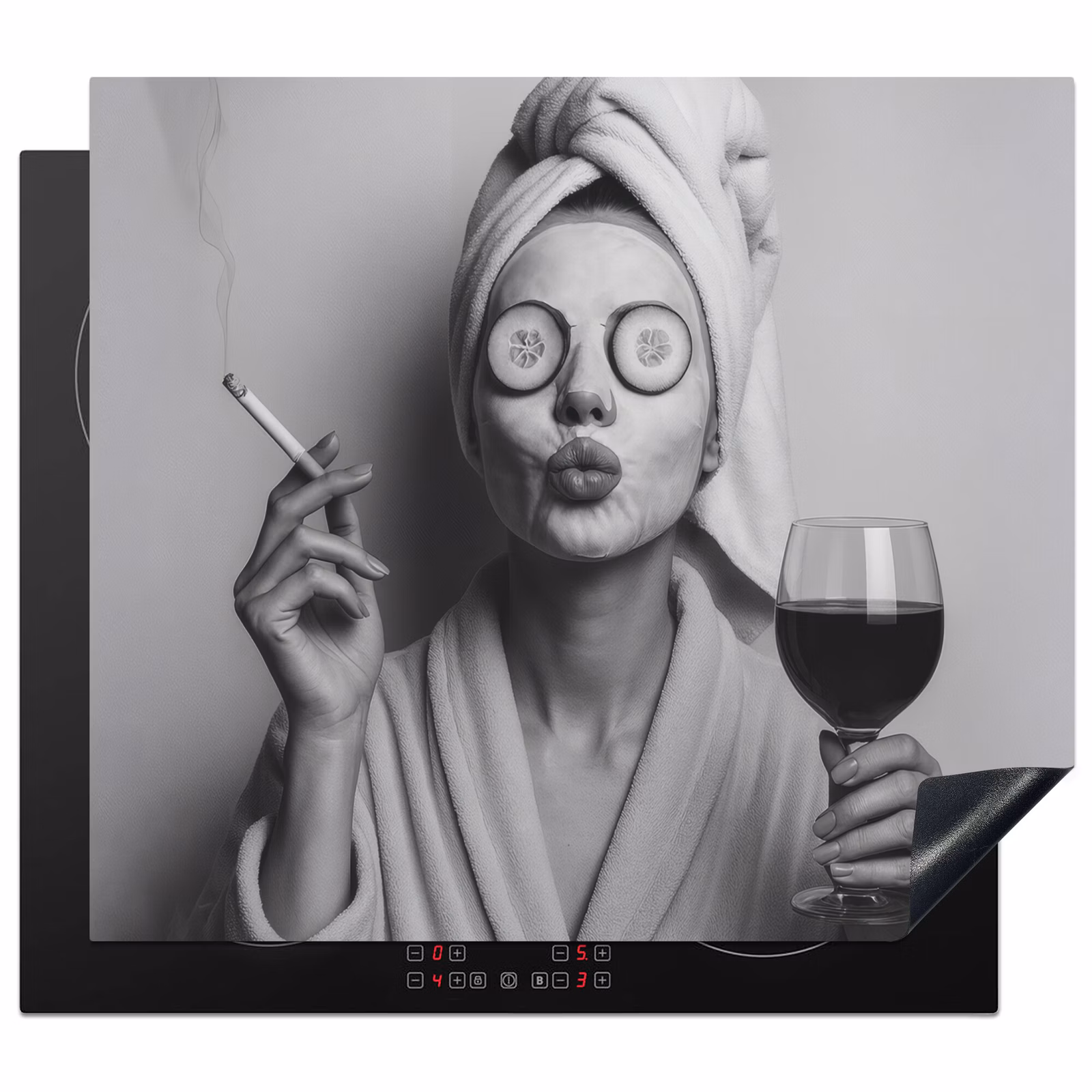 Protezione piano induzione - Donna - Maschera - Vino - Sigaretta — 1