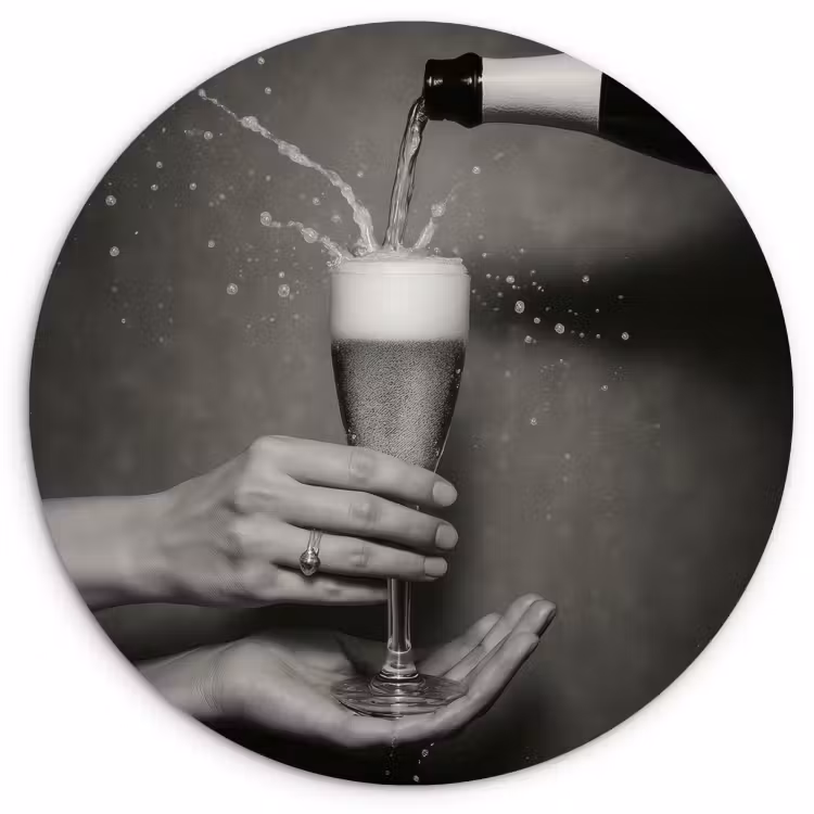 Quadro rotondo - Bottiglia di champagne - Vetro - Minimalista - Spruzzi — 2