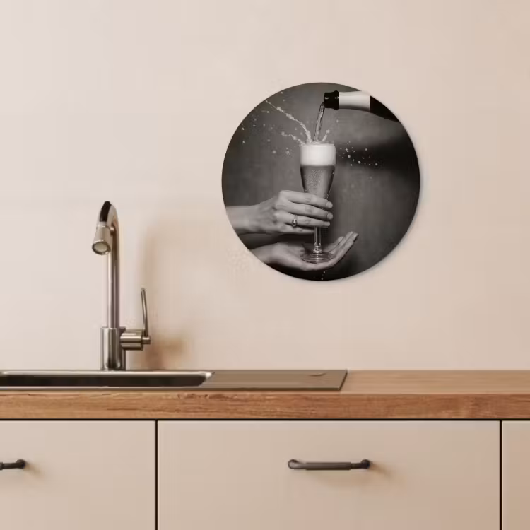 Quadro rotondo - Bottiglia di champagne - Vetro - Minimalista - Spruzzi — 4