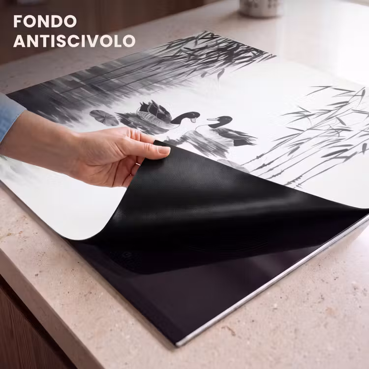 Protezione piano induzione - Anatre - Ninfee - Canna da zucchero - Nero — 6
