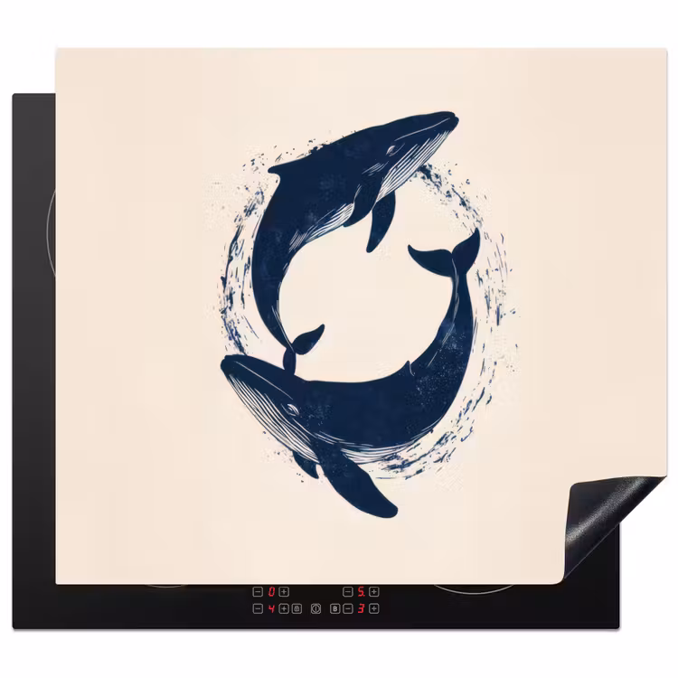 Protezione piano induzione - Balene - Spruzzi - Cerchio - Blu scuro — 1