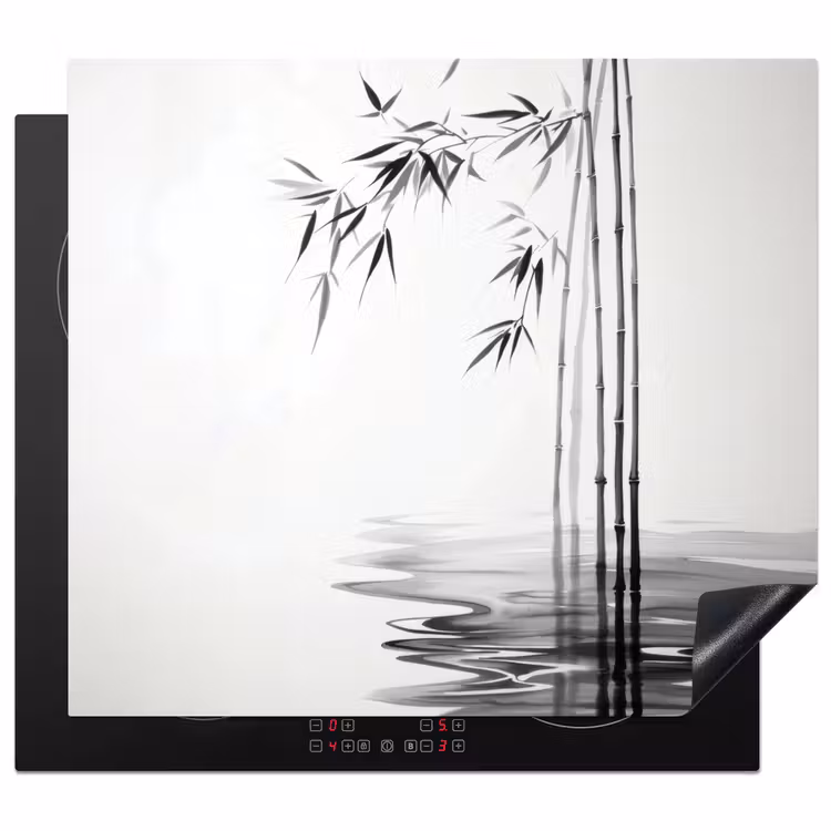 Protezione piano induzione - Tronchi di bambù - Acqua - Minimalista - Bianco — 1