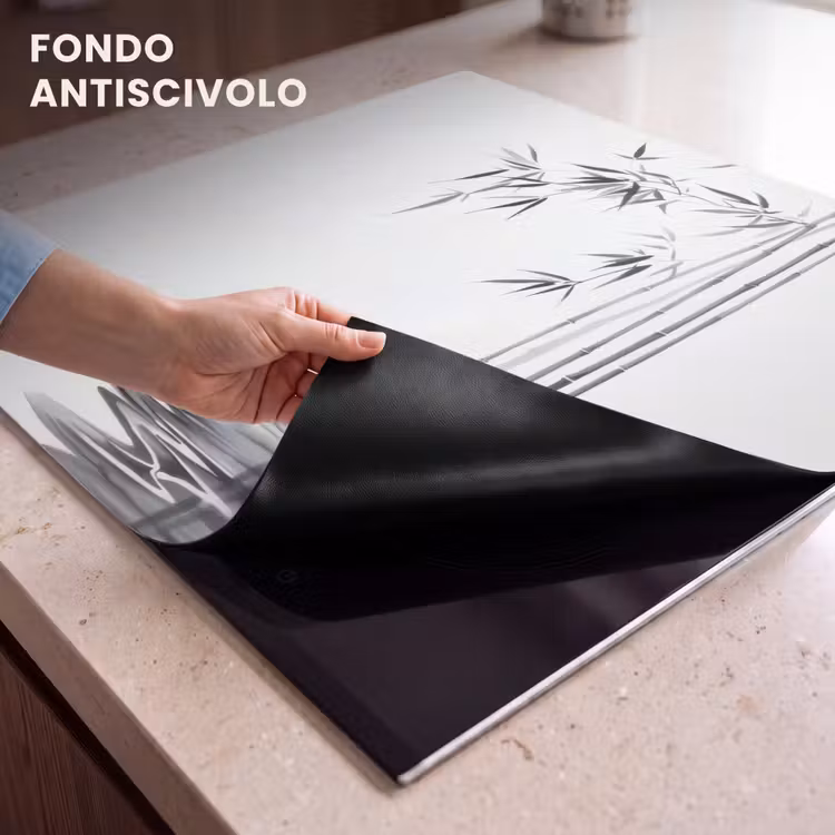 Protezione piano induzione - Tronchi di bambù - Acqua - Minimalista - Bianco — 6