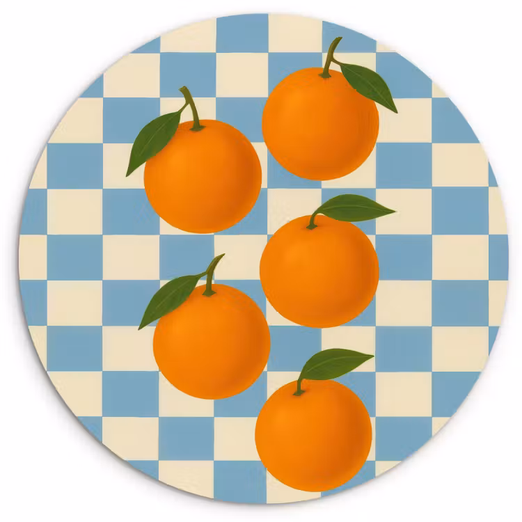 Quadro rotondo - Arance - Foglie - Bloccate - Blu — 2