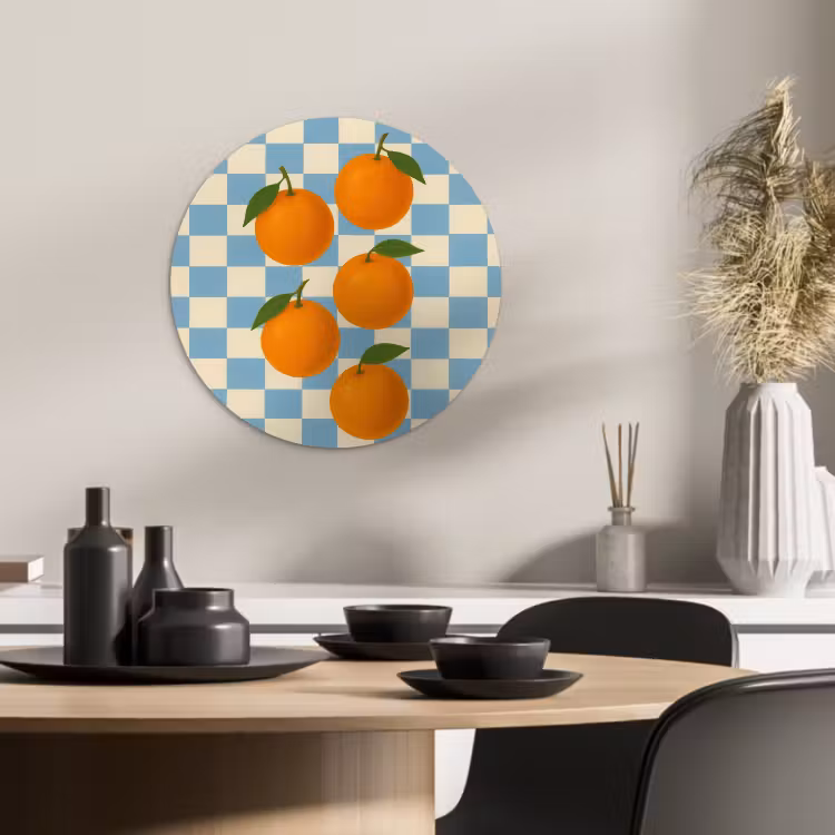 Quadro rotondo - Arance - Foglie - Bloccate - Blu — 4