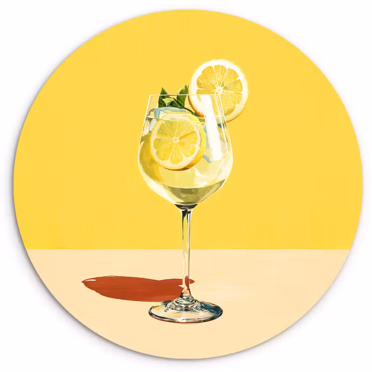 Quadro rotondo - Bicchiere da vino - Limone - Giallo - Minimalista — 2