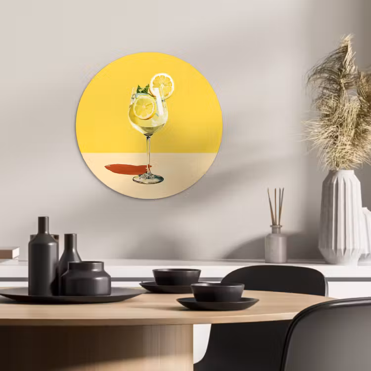 Quadro rotondo - Bicchiere da vino - Limone - Giallo - Minimalista — 3
