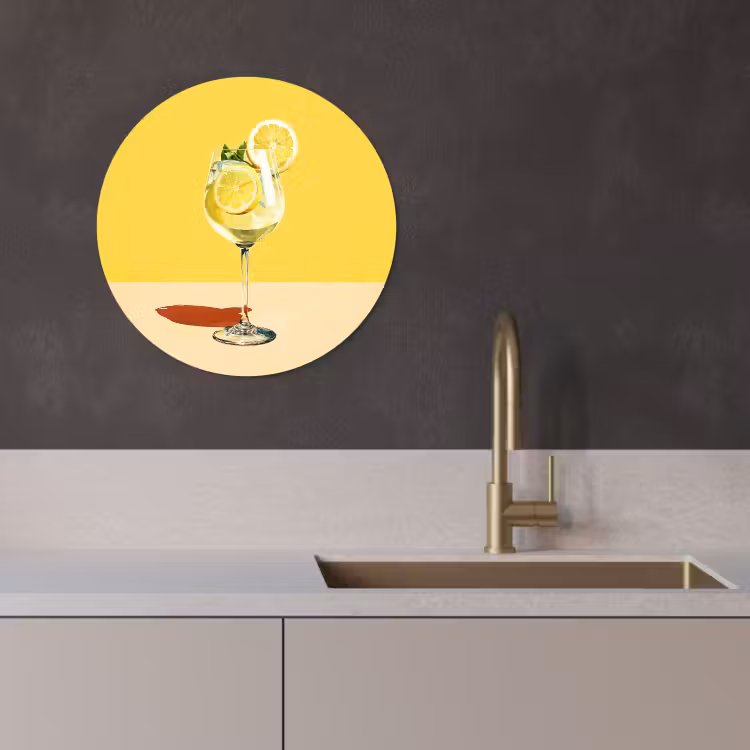 Quadro rotondo - Bicchiere da vino - Limone - Giallo - Minimalista — 4